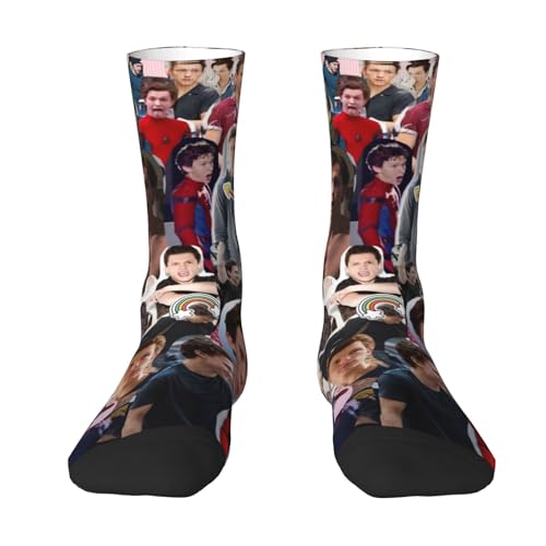 Moonforever Tom Holland - Calcetines deportivos unisex para hombre, calcetines tobilleros, calcetines acolchados para correr, calcetines de algodón, blanco, Altoa única