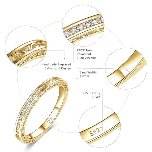 Image of Vintage Celtic Knot Women's Engagement Ring Sets 925 Sterling Silver /14K Gold Plated Stackable Wedding Bands Rings AAAAA Cubic Zirconia Women Bridal Sets Wedding Ring Band Width 1.8mm Size 5-9