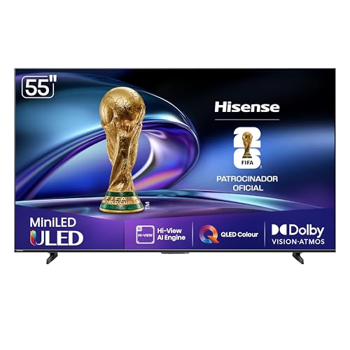 Hisense Smart TV 4K 55' Polegadas 55U6QV Mini LED com Dolby Vision, HDR10+, HDR10+ Adaptive, Dolby Vision IQ, Modo FilmMaker, Dolby Atmos, Compatibilidade Alexa, Google Home