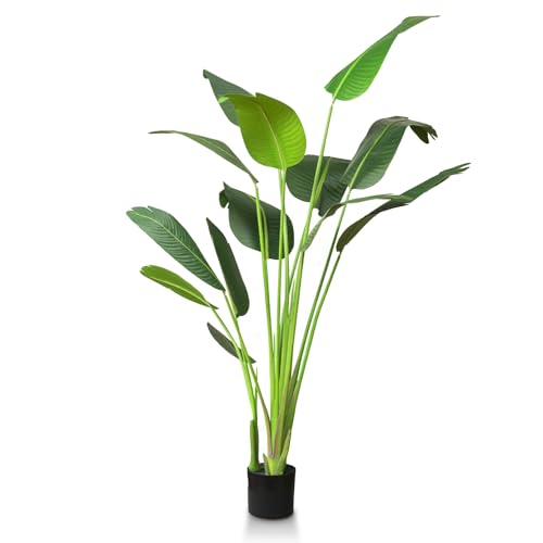 TRESIL 55 inches - Bird of Paradise Artificial Plant, Comes with Black Pot, Large,Vibrant Banana...