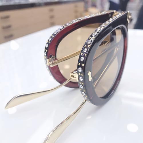 Ladies' Diamond Inlaid Folding Sunglasses - Toad Cat Eye Shaped Frame Sunglasses3