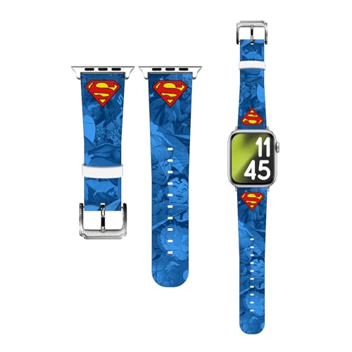 Head Case Designs Officially Licensed Superman DC Comics Collage Logos and Character Genuine Leather Watch Strap Compatible with Apple Watch 38/40/41mm