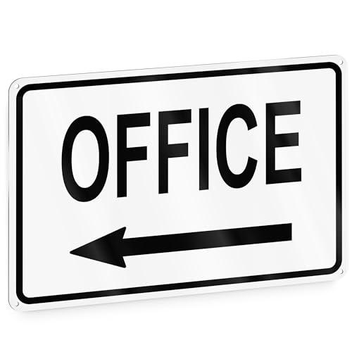 Office Sign with Left Arrow, 8 x 12 Inch Reflective Aluminum, Pre-Drilled