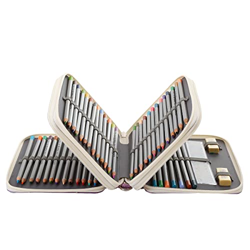 Image of 72 Slots Pencil Case Organizer w /Removal Handle Strap | 3-Layer Zipped Pencils Box Large for Colored Pencils Watercolor Pencils for Office and Travel for Artist