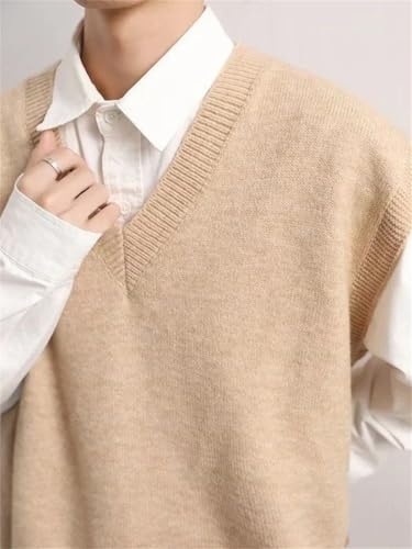Men's Knit Sweater Vest V-Neck Sleeveless Waistcoat Solid Color Pullover Streetwear Casual Korean Tops4