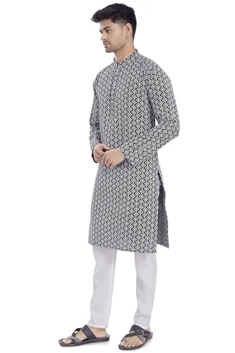 Divisive Men's Thread Embroidered Linen Blend Only Slim Fit Kurta (Dkrt1166_Xxl_Black)