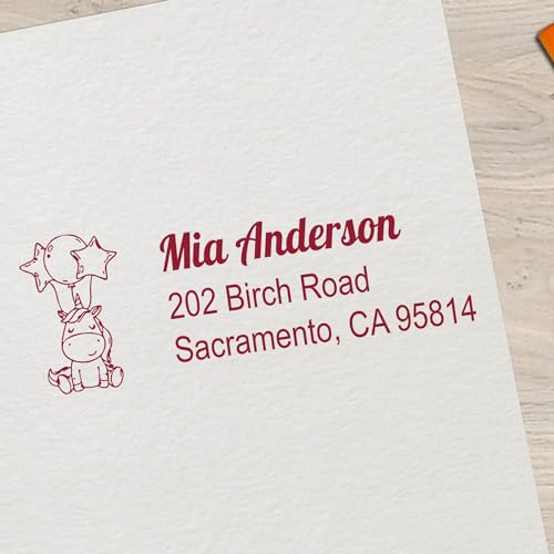 Ethereal Rainbowsky Unicorn Wood Handle Address Stamp - Custom Lettering