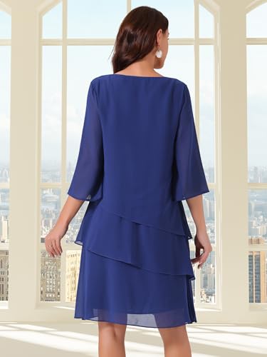 Image of Seta T Women's Chiffon Dresses 3 /4 Bell Sleeve Crewneck Tiered Layered Flowy Dress Party Wedding Outfits