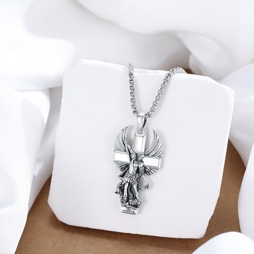 St Michael the Archangel Necklace 925 Sterling Silver Archangel Saint Michael Cross Pendant Necklaces Catholic Amulet Religious Jewelry for Men2
