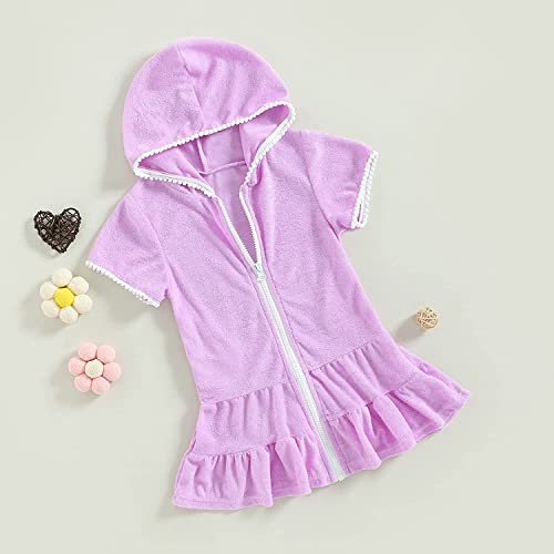 Kids Girls Swimsuit Cover Up Pool Bathing Suit Terry Robe Towel Dress Toddler Baby Cover Ups For Swimwear (Purple,2-3T) #TOP1