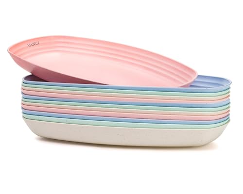Image of YANCI 12 Pack Wheat Straw Plates, 11 Inch Microwave Safe Lunch Dinner Plates, Degradable Reusable Eco-Friendly BPA Free Lightweight Plates, Multicolor