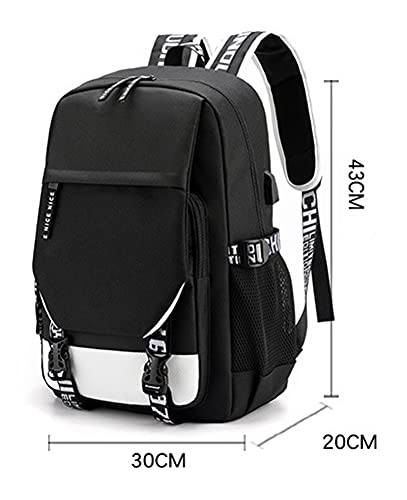 jupkem Wothe Anime Demon Slayer Backpack Bag USB with Charging Port Student School Bag Laptop Cosplay for Boys Girls (Black 1, Large)
