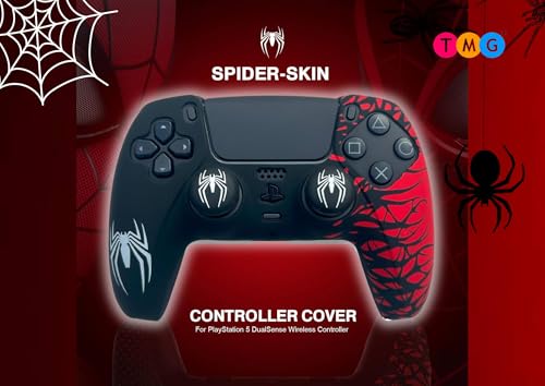 Image of TMG PS5 Controller Skin Spider-Man Theme Silicone Pecial Edition Protective Skin Case Cover for PS5 Controller with 2 Thumb Grip Caps (Black-Red)