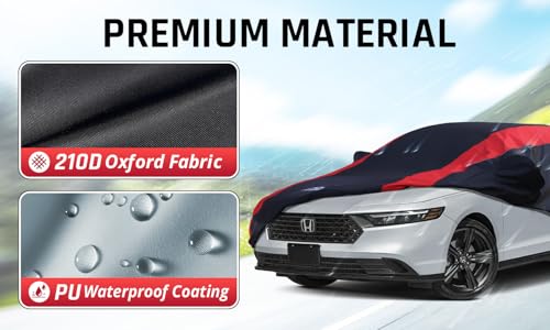 Image of Honda Accord Car Cover Waterproof All Weather with Red Strip Design, Custom Fit for Honda Accord 1998-2025, Accord Accessory with Door Zipper & Windproof Straps