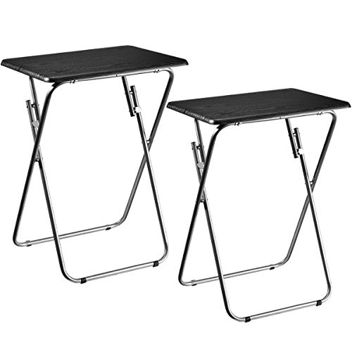 Aingoo 2 er set Klappbar Beistelltisch Metallgestell mit Holztischplatte sehr Platzsparend und Robust, kann auch als Campingtisch,Klein Kaffeetisch,Gartentisch,Arbeitstische,schwarzer+silber