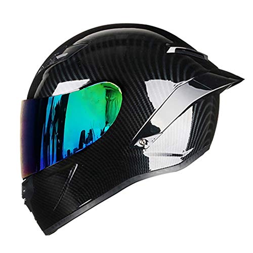 Woljay Casco Moto Integrale Fibra Carbonio Caschi Moto On Road Scooter Street Touring Casco da Motociclista Unisex Adulto DOT/ECE 22-05 Nero Lucido (L, Colori)