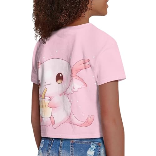Image of Girl Crop Top Shirts for Summer Cute T Shirts Short Sleeve Tees for Kids 5-16