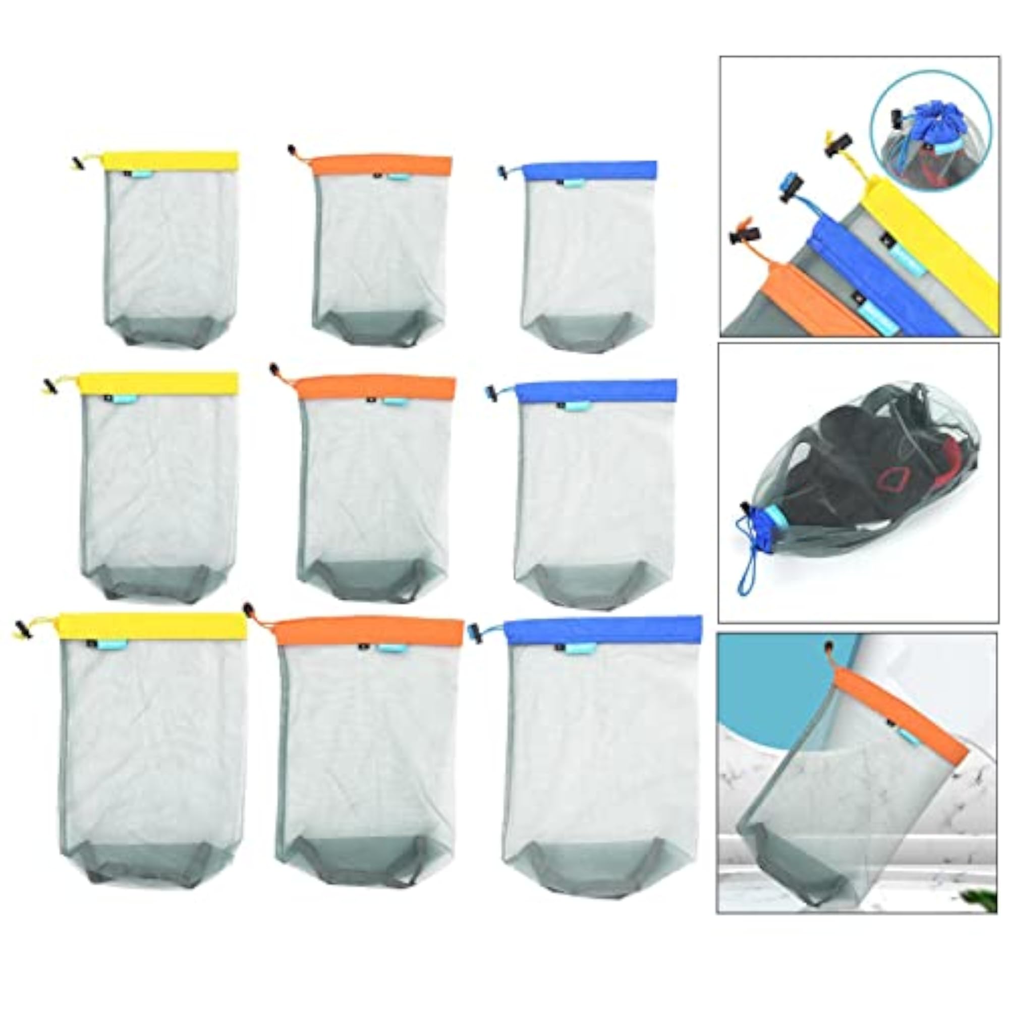 Nylon Mesh Drawstring Storage Bag for Camping Travel, Yellow