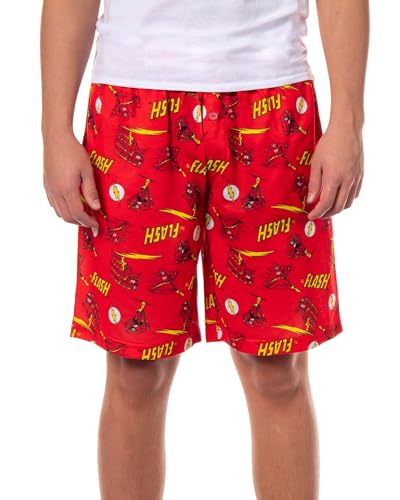 DC Comics The Flash Men's Pajama Sleep Shorts – Allover Print Lounge Sleepwear for Adults