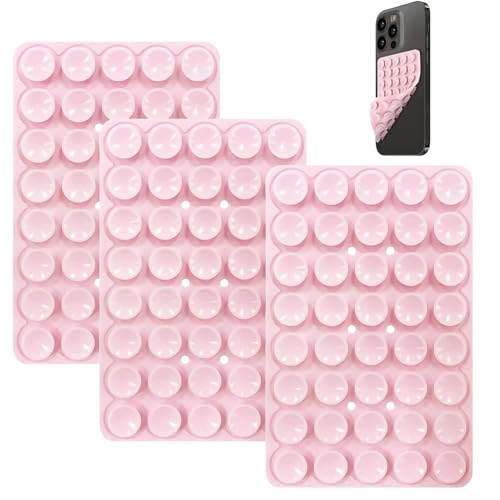 Nadiaen 3PCS Phone Sticky Pad Grip Silicone Suction Phone Case Silicone Suction Phone Holder Suction Phone Case Non-slip Phone Holder for Selfies and Videos Multifunctional Suction Phone Holder Pink