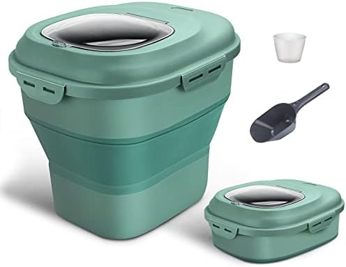 W.Bedraw Collapsible Dog Food Storage Container 25 lbs Capacity, Air Tight Storage Bin for Pet Food, Moisture-Proof | Rear-Wheel | Magnetic Lid Lock |