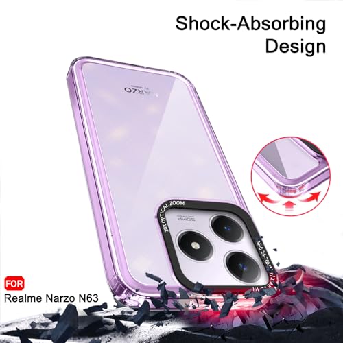 Image of TheGiftKart Hybrid Shockproof Back Cover Case for Realme C63 / Narzo N63 | Stylish Camera Border | Electroplated Buttons | Crystal Clear Hard Back Cover Case (TPU & PC, Purple Bumper)