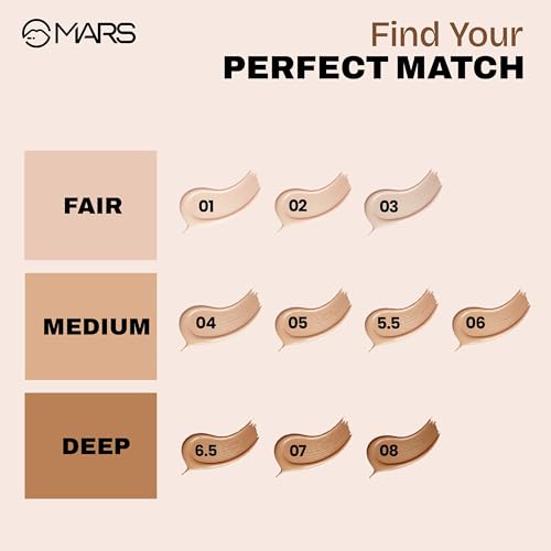 Image of MARS SPF50 PA++++ High Coverage Foundation | Blemish Free & Blendable Makeup | For All Skin Type | IN-VIVO Tested with 5 Star UVA+UVB Protection Boost Rating (40ml) (SHADE-02) (Pack of 2)