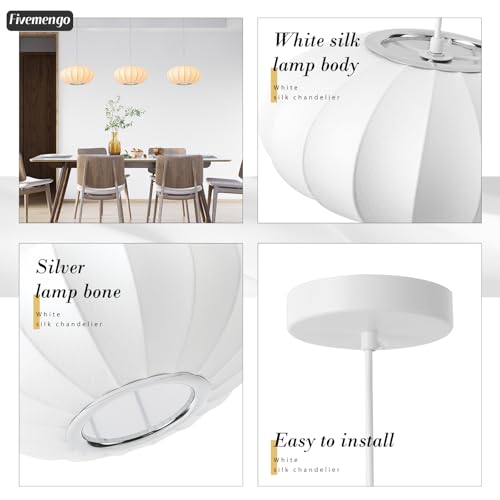 Image of 11.5in Small Lantern Pendant Light, Imitation Silk Lampshade, White Bubble Pendant Light, Large Hanging Lamp Simple Chandelier for Dinning Room Kitchen Island Bedroom Restaurant Cafe