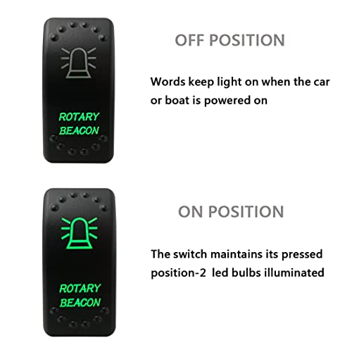 Image of Green Backlit Rocker Switch 5 Pin ON-Off Laser Etched Button Switch with Wires for Car Marine Boat UTV 20A /12V 10A /24V (Rotary Beacon)