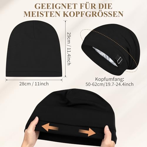 Kiiwah Satin Bonnet Schlafmütze Unisex Seide Seidenmütze Schlafhaube zum Schlafen, Slouch Satin Lined Beanie Lockenhaube Verstellbar Haube Schlafkappe für Damen und Herren