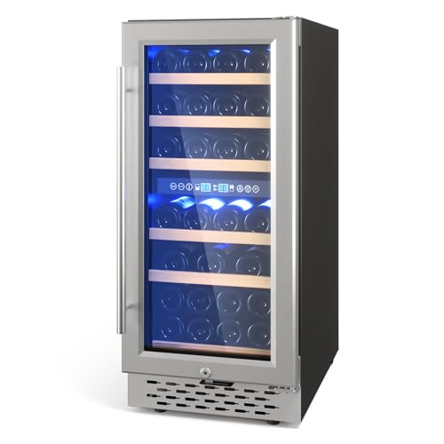 GarveeHome Dual Zone Freestanding Wine Fridge - 28 Bottle Capacity, 24" Built-in Wine Cooler Refrigerator with Safety Child Lock for Red, White, Champagne, or Sparkling Wine - Stainless Steel