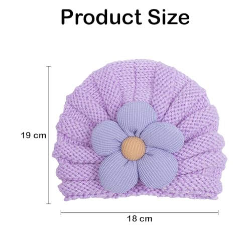 Image of SYGA Baby Cap Flower Wool Warm Knitted Streachable Hat Infant Toddler Baby Cap 0-3 Years
