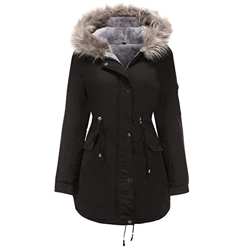 GITVIENAR Manteau d'hiver pour femme avec fausse fourrure - Trench avec cordon de serrage - Noir - S Cover