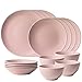 Zestaw naczyń Cesiro 4 x talerz obiadowy/talerz deserowy/głębokie talerze/miska. Matowy róż. Nadaje się do kontaktu z żywnością/zmywarką/kuchenki mikrofalowej/kuchenek elektrycznych/zamrażarek