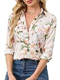 BBIBBI Womens Button Up Shirt Trendy Floral Tops Dressy Casual Blouses Long Sleeve Spring Shirts for Women White Flower M