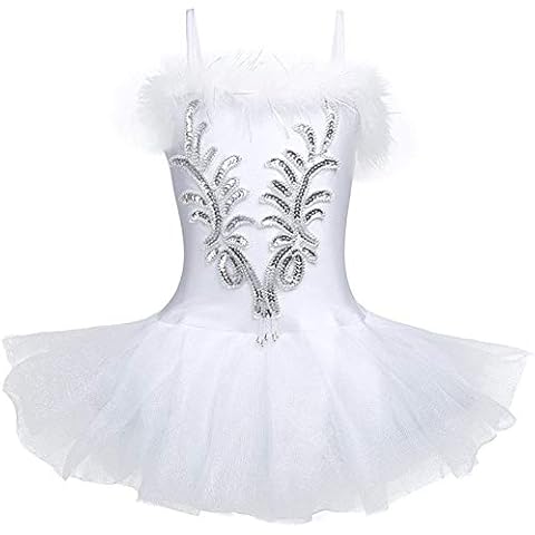 TACKMETER Kids Girls Sequined Beads Leotards Skirt Ballet Tutu Dress Swan Dance Performance Costumes (5-6) Cover