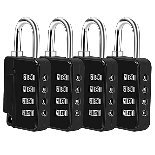 4 Pcs Cadenas Code 4 Chiffres, Alliage de Zinc Cadenas à Combinaison Étanche, antirouille cadenas casier code pour placard Gym Garage Boîte à Outils (Noir)