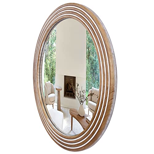 24'' Round Wall Mirror Boho Wooden Circle Mirror Rustic Farmhouse Mirror Decorative Hanging Mirror for Living Room, Bedroom, Bathroom, Entryway - Image 6