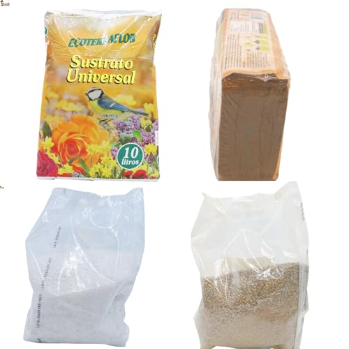 BricoLoco.com Sustrato (30 lts), perlita (5 lts), vermiculita (5 lts), Fibra Coco (10 lts). Tierra drenante Plantas. Drenaje aireado. Evita podredumbre raíces (Sustrato+Perlita+Vermiculita+Coco)