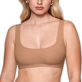 INLYRIC Women's Inbarely Soft Bralettes Scoop Neck Seamless Unlined Comfortable Double Layer Bralette Gravel Beige Small