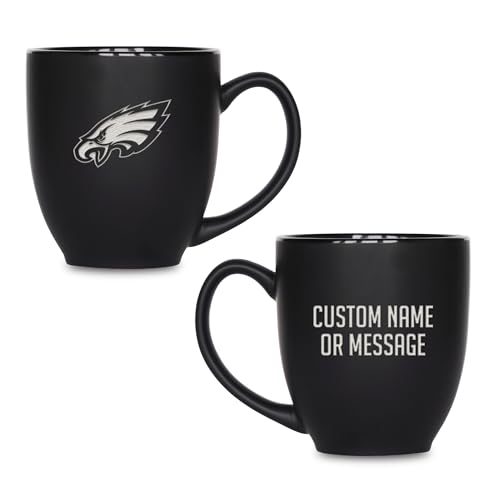 Image of Rico Industries NFL Football 15oz Personalized Laser Engraved Matte Black Ceramic Bistro Mug - For Hot or Cold Drinks