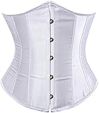 HNGHOU Women Underbust Corset Sexy Boned Satin Waist Training Brocade Corset Bustier Tops (White, Medium)
