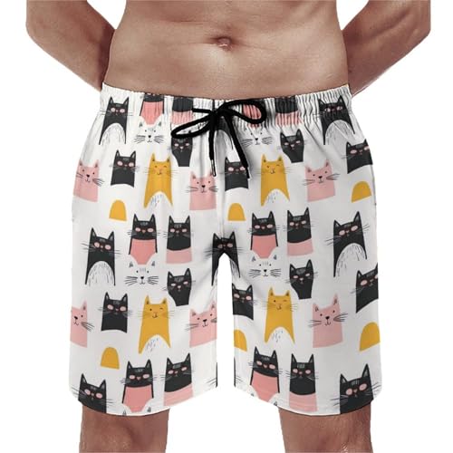 Hawaiian Shorts for Men - Comfy Cats Cute Colorful Print Mens Swim Trunks Bathing Suits with Mesh Lining