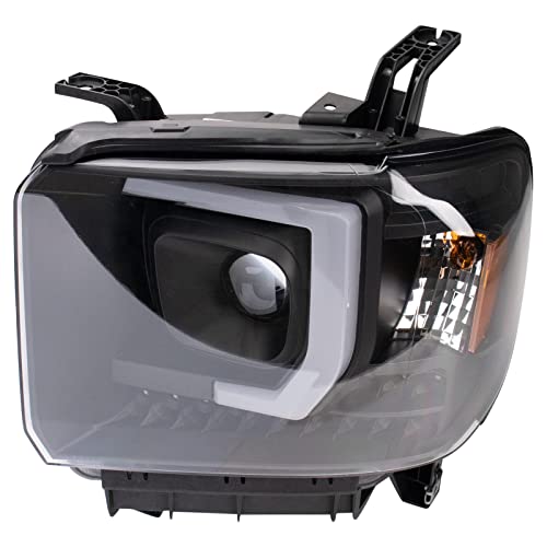 Image of TRQ Performance Driver and Passenger Side Headlight Assembly Set Black Housing Compatible with 14-18 GMC Sierra 1500 15-19 GMC Sierra 2500 HD 15-19 GMC Sierra 3500 HD