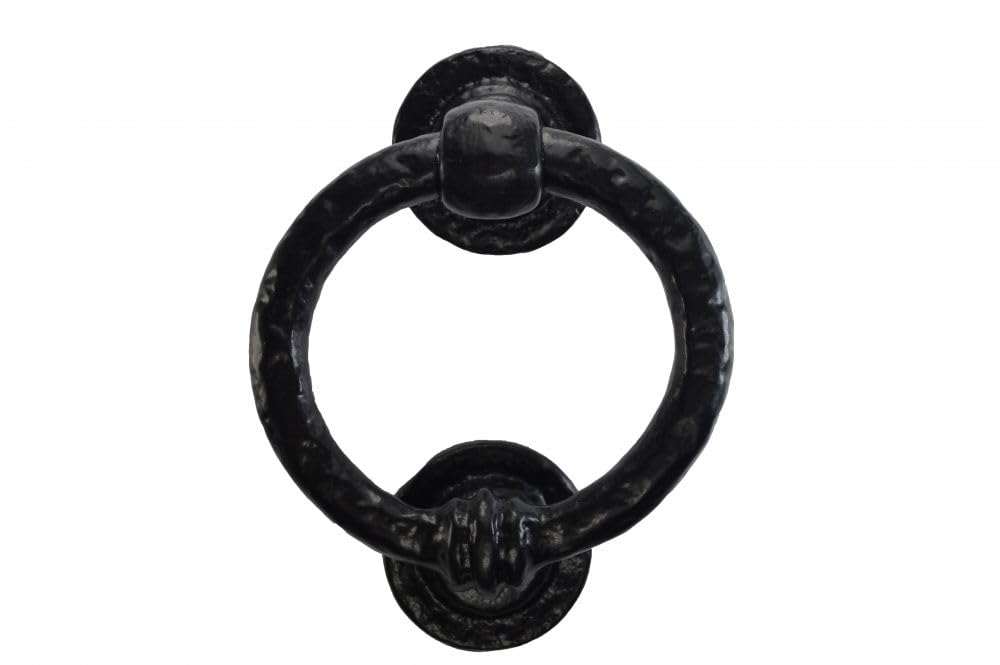 Manor Black Cast Iron Ring Front Door Knocker, Finish, Heavy Duty With Bolt Through Fittings