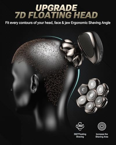 Image of Head Shaver for Bald Men, 7D Floating Electric Razor, Close Smooth Shave for Head, Flexible Heads, Replaceable Blade, IPX7 Waterproof Wet Dry Use, LED Display, USB Charging