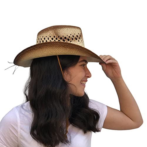 Image of SILVERFEVER Straw Cowboy Hat Cowgirl Hats Men Women Sun Hat Sombreros Vagueros Classic Western Accents Sombreros