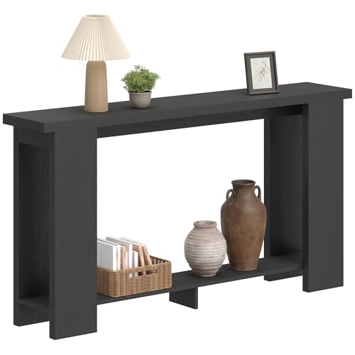 HOMCOM 63\" Wooden Entryway Table, Narrow Console Table with Storage Shelf and Thickened Tabletop, Behind Couch Sofa Table for Entry Way, Hallway, Living Room, Distressed Black