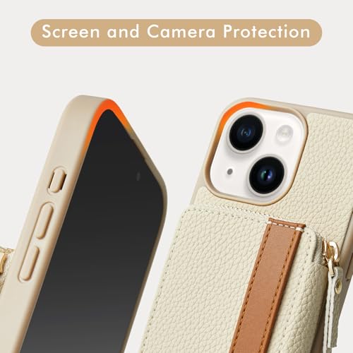 LAMEEKU for iPhone 15 Pro Max Wallet Case with Credit Card Holder, Zipper Leather Crossbody Case with Phone Grip Holder Stand for Women for iPhone 15 Pro Max 6.7 inch Beige by LAMEEKU - Used condition - Image 7