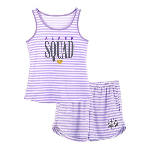 Cozchique Girls Tank Top Pajamas – Size 8 Summer Shorts PJS Set Big Kids Clothes for Tween/Teens Purple Stripe Cover